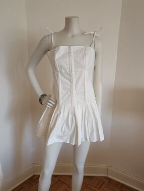 Brand New With Tags Edikted White Tie-Shoulder Corser Pleated Mini Dress